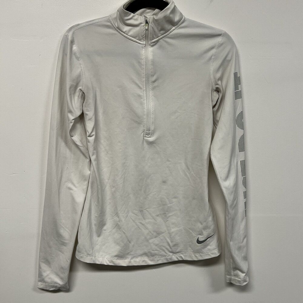 Nike Pro Half Zip Top Warm Women’s Size S White Long Sleeve Logo Training Run